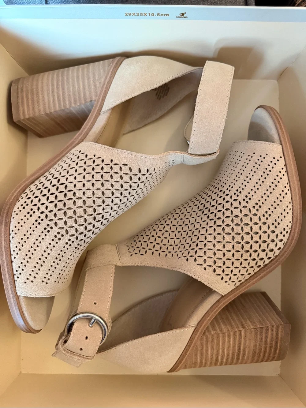 Marc Fisher Pink-Tan Suede Perforated Block Heel Sandals size 7